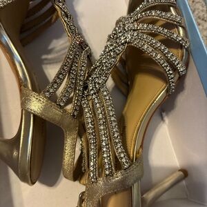 Gold Crystal-Strap Women's Dress Sandals